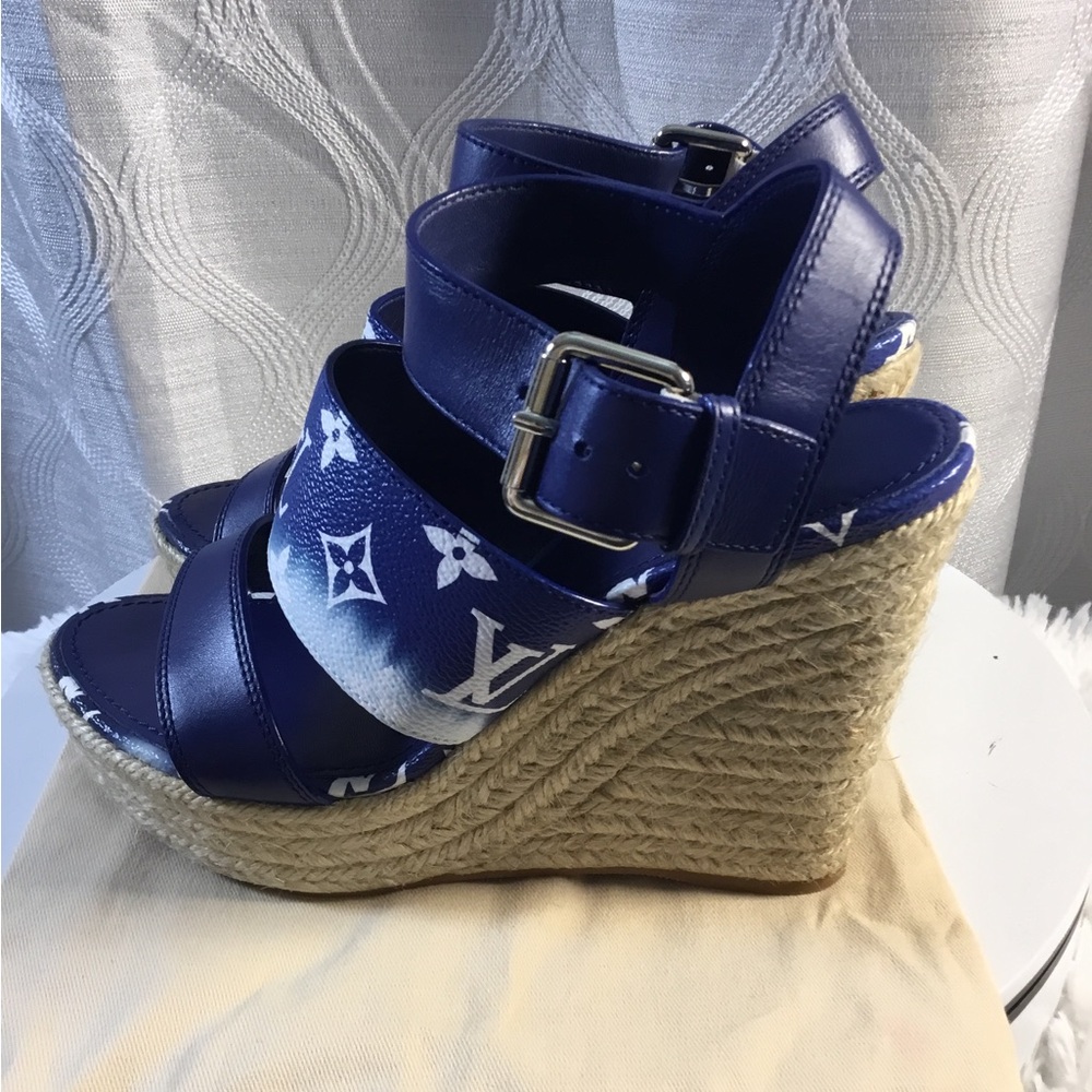 Louis Vuitton Navy Blue Monogram Espadrille Platform Sandals - Picture 5 of 13